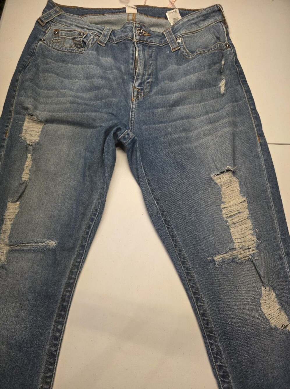 True Religion Men's Distressed Light Blue Skinny Jeans